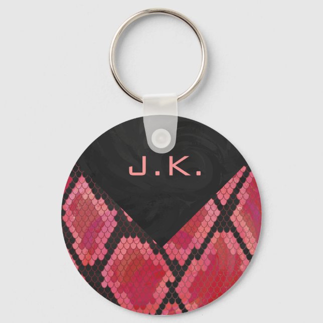 Porte-clés Monogramme serpent noir et rouge imprimé (Recto)