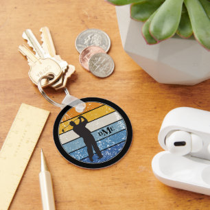 Porte-clés Monogramme Silhouette Golfer Retro Stripe