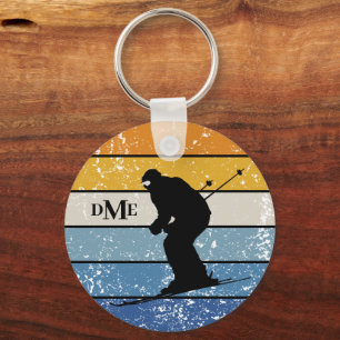 Porte-clés Monogramme Silhouette Snow Skier Retro Stripe
