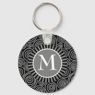 Porte-clés Monogramme Spirales gris noir - Mens Personnalisé