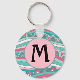 Porte-clés Monogramme sur Arrière - plan branché Wavy