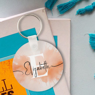 Porte-clés Monogramme Tendance Chic Aquarelle Pêche Éclabouss