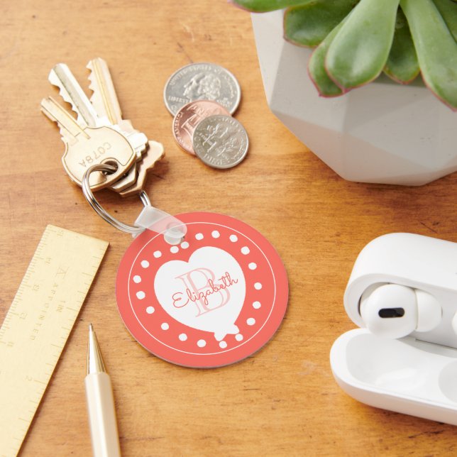 Porte-clés Monogramme tendance Coral Coeur blanc (Bureau)