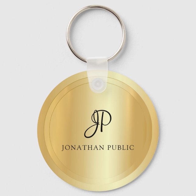 Porte-clés Monogramme tendance Faux Gold Votre nom Élégant (Recto)