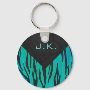 Porte-clés Monogramme Tiger noir et Turquoise Motif d'impress