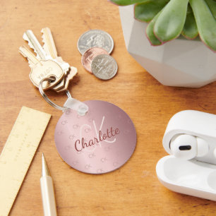 Porte-clés monogramme transparent nom rose poussiéreux minima