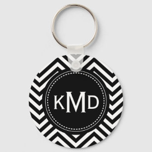 Porte-clés Monogramme trio classique noir blanc Chevron