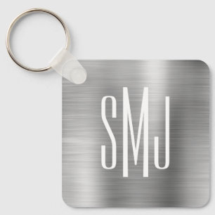 Porte-clés Monogramme trois lettres en feuille d'ombre argent