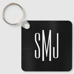 Porte-clés Monogramme trois lettres en feuille noire