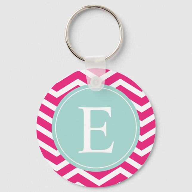 Porte-clés Monogramme Turquoise de menthe blanche rose (Recto)