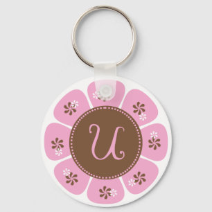 Porte-clés Monogramme U Brown et rose