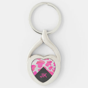 Porte-clés Monogramme Vache rose et blanc chaud