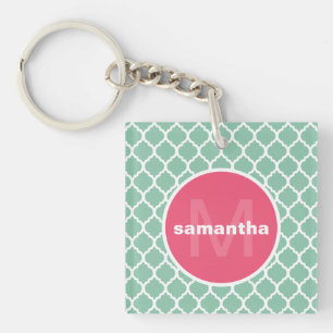 Porte-clés Monogramme vert et rose de Quatrefoil