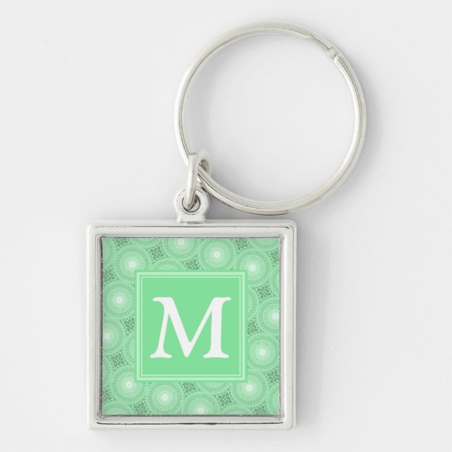 Porte-clés Monogramme vert ressort cercles motif (Devant)