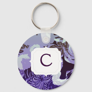 Porte-clés Monogramme Vintage fleurs pourpres et oiseaux