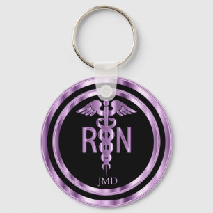 Porte-clés Monogramme violet métallique pour une infirmière a