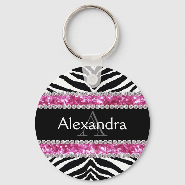 Porte-clés Monogrammed Faux Parties scintillant Bling Zebra G (Recto)