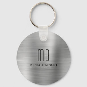 Porte-clés Monogrammed Silver Faux Brushed Metal