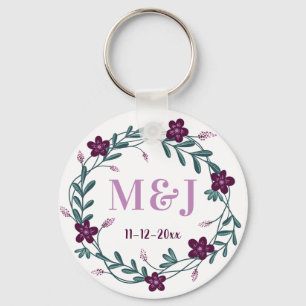 Porte-clés Monogrammes de jeunes mariés personnalisés et cade