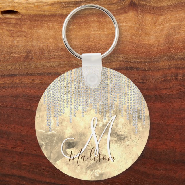 Porte-clés Monographie en strass d'or d'argent chic (Recto)