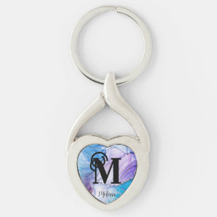 Porte-clés Monographie marbrée moderne bleu et violet
