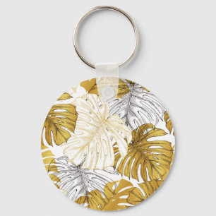 Porte-clés Monstera Feuilles : Blanc doré
