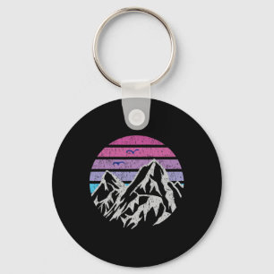 Porte-clés Montagnes Rétro Soleil Couchant Graphique Vintage 
