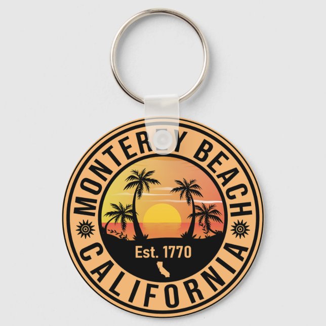 Porte-clés Monterey Beach California Retro Sunset Souvenirs (Recto)