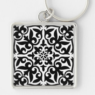 Porte-clés Moroccan tile - white with black background