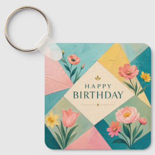 Porte-clés Mosaique florale géométrique d'anniversaire