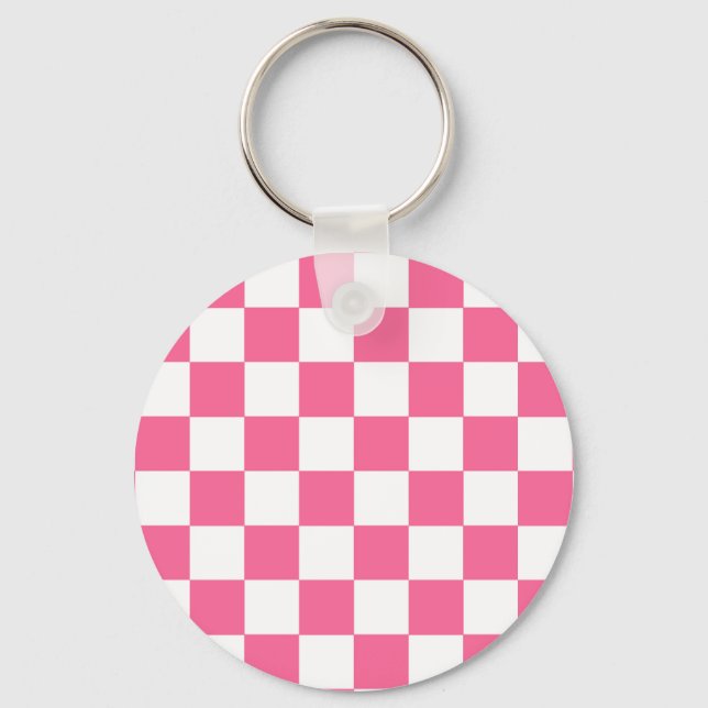 Porte-clés Motif À damiers chèque rose blanc (Recto)