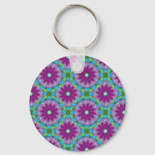 Porte-clés Motif à fleurs magenta, rose et verte