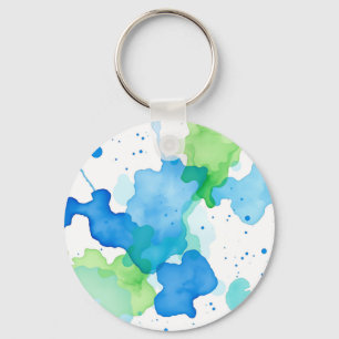 Porte-clés Motif Abstrait Aquarelle Bleu Vert