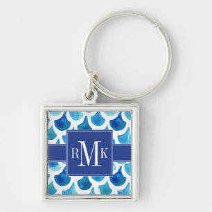 Porte-clés Motif bleu d'échelle d'aquarelle