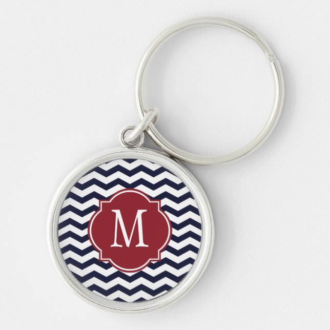 Porte-clés Motif bleu et blanc Chevron Navy (Devant)