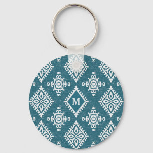 Porte-clés Motif bleu turquoise du monogramme   Amadora