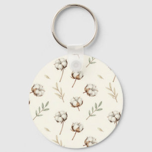 Porte-clés Motif botanique de fleur de coton doux