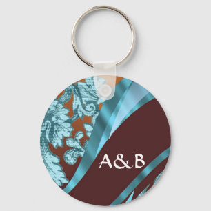 Porte-clés Motif Brown et bleu floral damassé