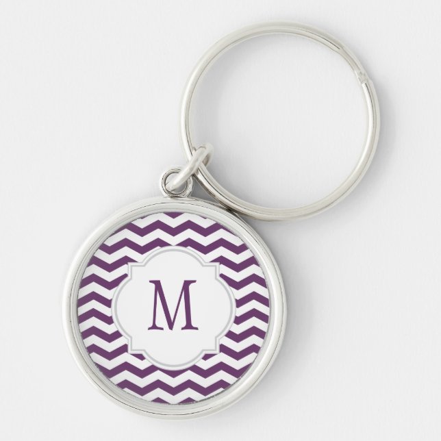 Porte-clés Motif Chevron violet et blanc (Devant)