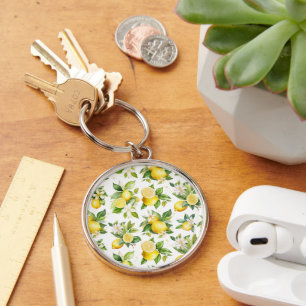 Porte-clés Motif citron, Fleurs de citron, Feuilles, Citrus