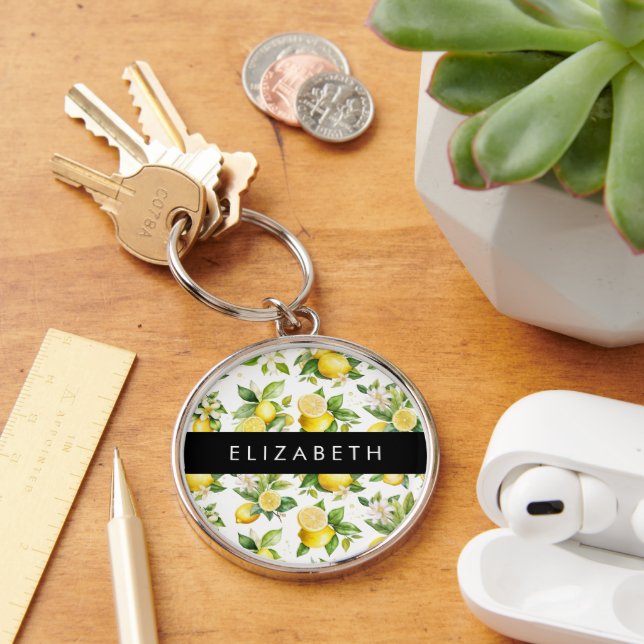 Porte-clés Motif citron, Fleurs de citron, Feuilles, Votre No (Bureau)