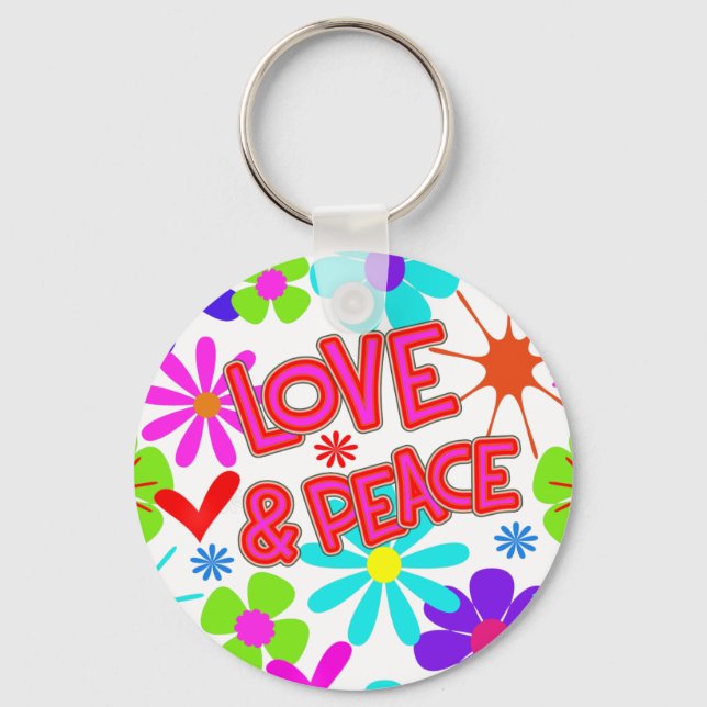 Porte-clés Motif d'alimentation Fleur Hippie Love & Peace (Recto)