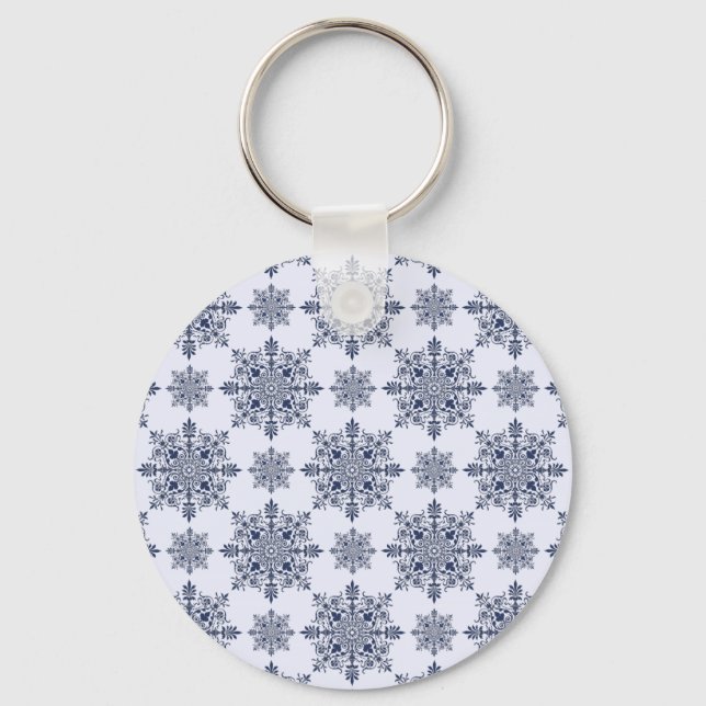 Porte-clés Motif Damas de flocon bleu (Recto)