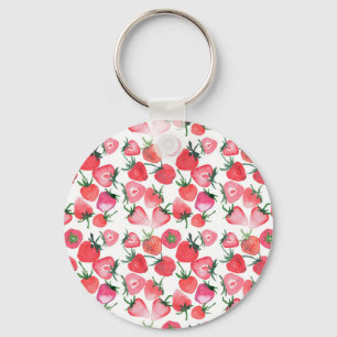 Porte-clés Motif d'aquarelle aux fraises rouges juteuses