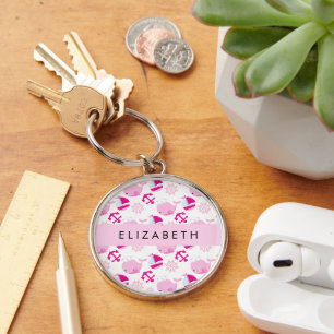 Porte-clés Motif De Baleines, Baleines Roses, Votre Nom