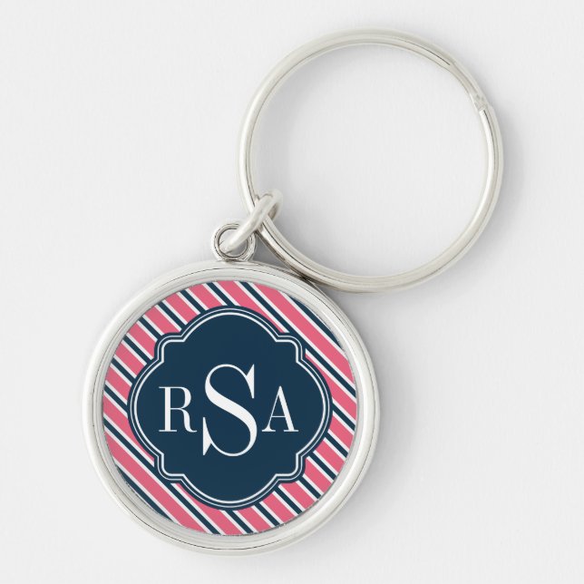Porte-clés Motif de bande blanche rose monogramme (Devant)