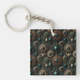 Porte-clés Motif de bijoux de luxe vintage émeraude et perle