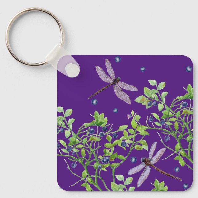 Porte-clés Motif de bleuets avec libellules (Recto)