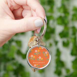 Porte-clés Motif de bouquet de la marmite orange rétro