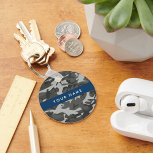 Porte-clés Motif de camouflage gris, Votre nom, Personnaliser